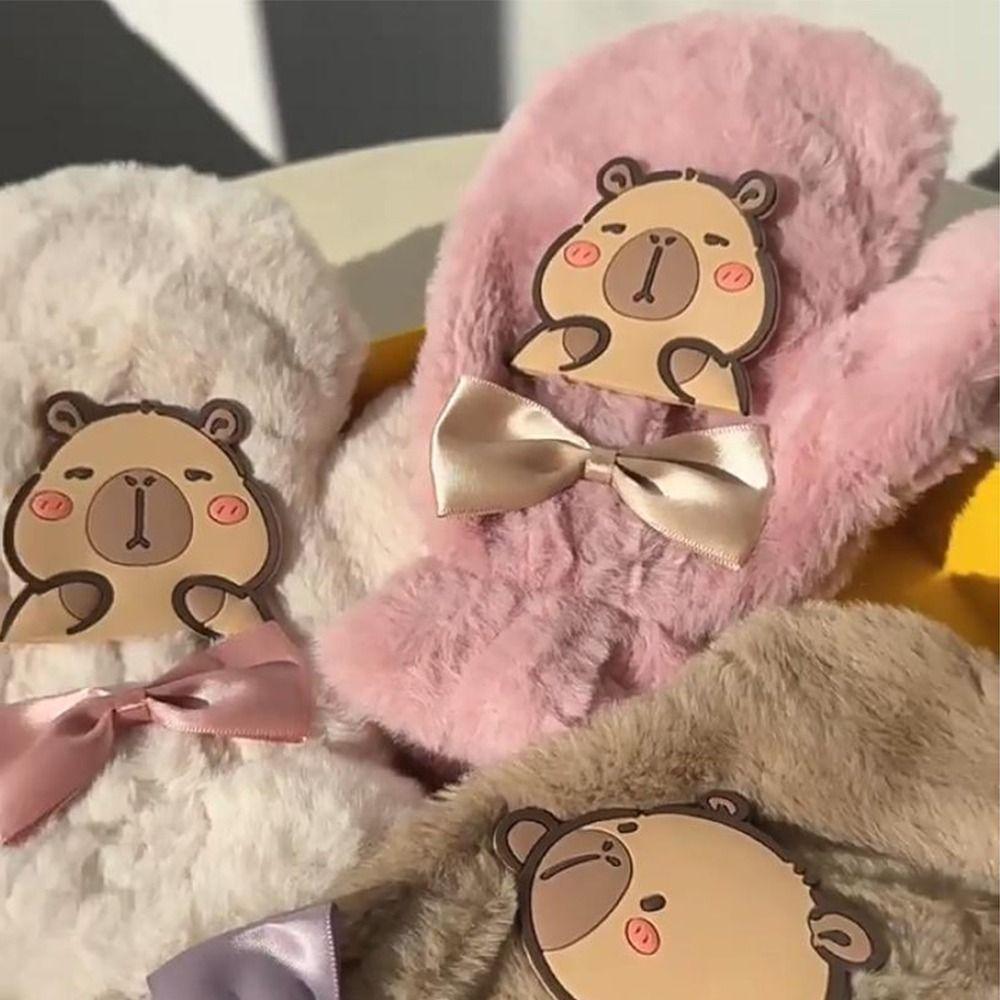 3D Women Cute Mittens Kawaii Fluffy Winter Gloves Fashion Plush Capybara Gloves Outdoor Activities