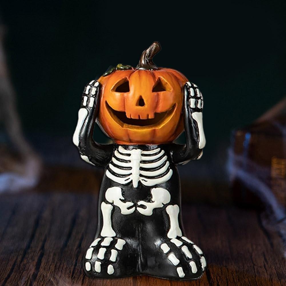 Halloween Resin Pumpkin Desktop Decoration, Halloween Jack-O-Lantern Sculpture Statue Desktop Decoration Desktop Collection Statue