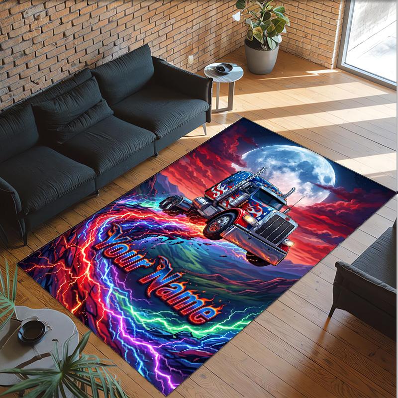 Truck Theme Crystal Velvet Rug Personalized Custom Name Text Soft Floor Mat Home Decor