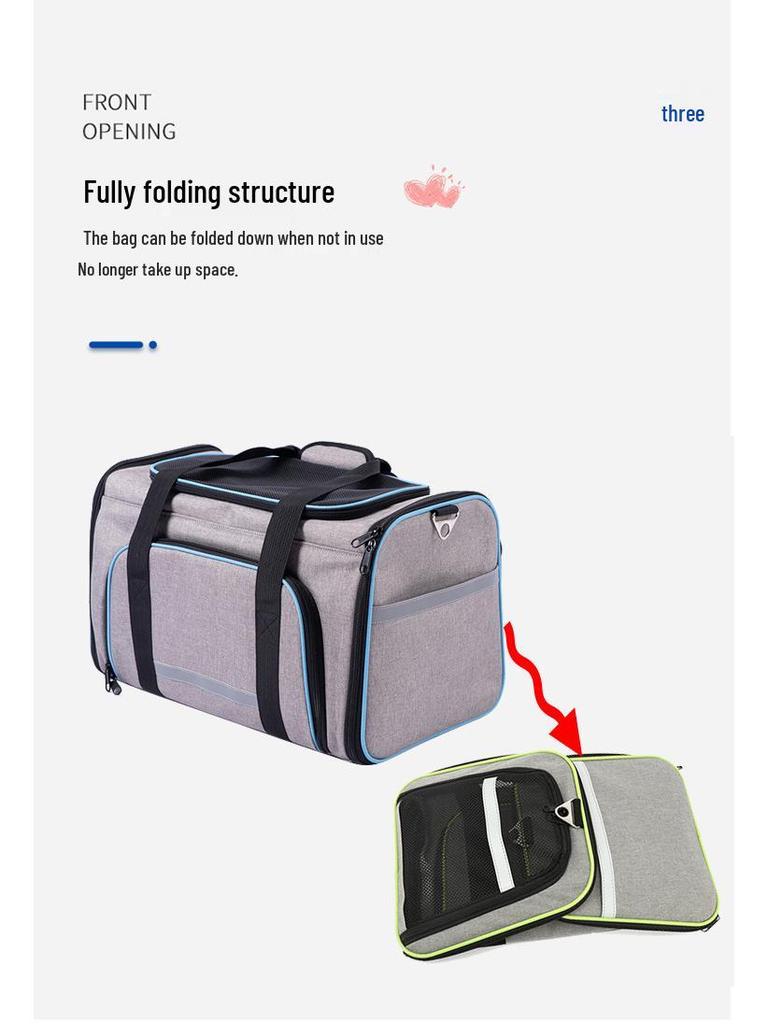 Foldable, Expandable Pet Travel Bag: Large-Capacity, Breathable, Portable Design for Cats and Dogs.