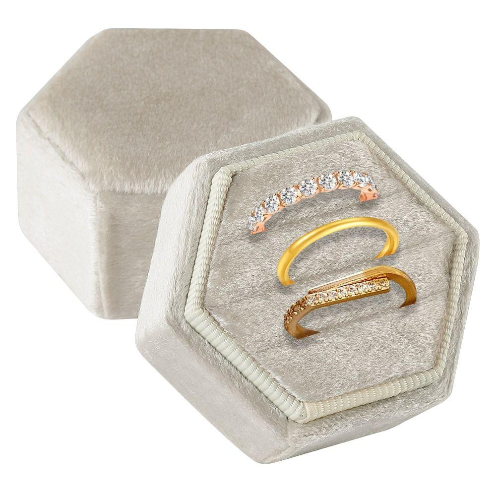 

Velvet 3 Slots Hexagon Proposal Jewelry Ring Box Women