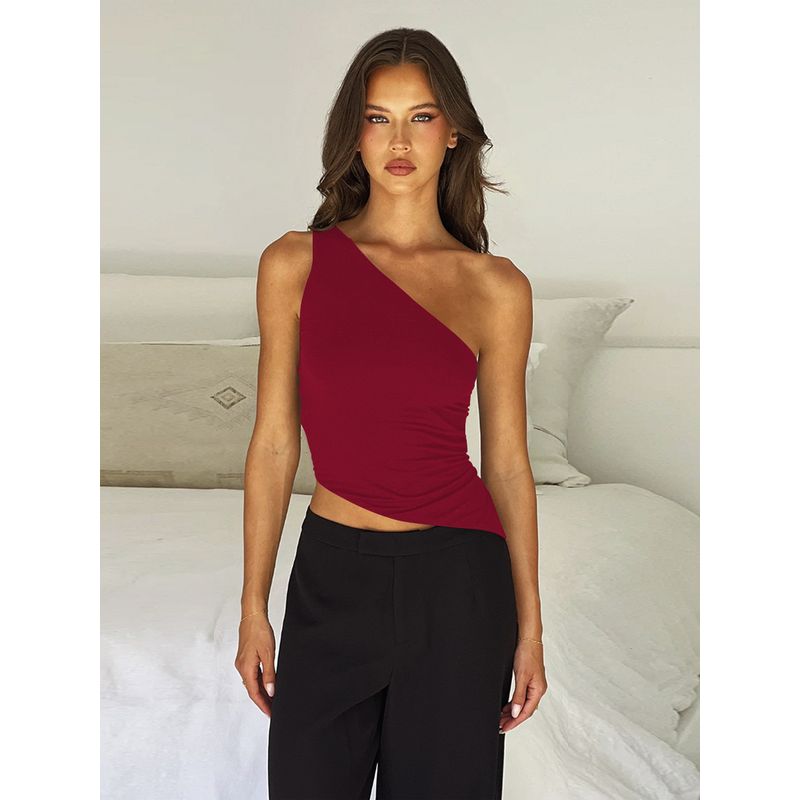 Sexy off Shoulder Lace up Camisole Top Sexy Oblique Shoulder Tied Spaghetti-Strap Small Top