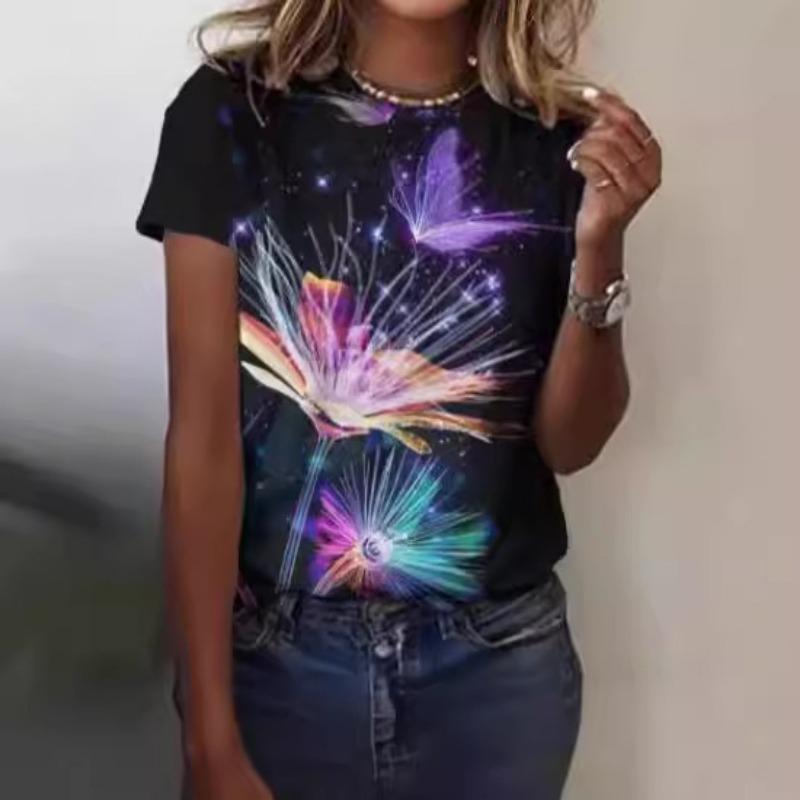 Summer Women's 3D Printed Loose Casual Round Neck Short Sleeved Top T-Shirts Women’s