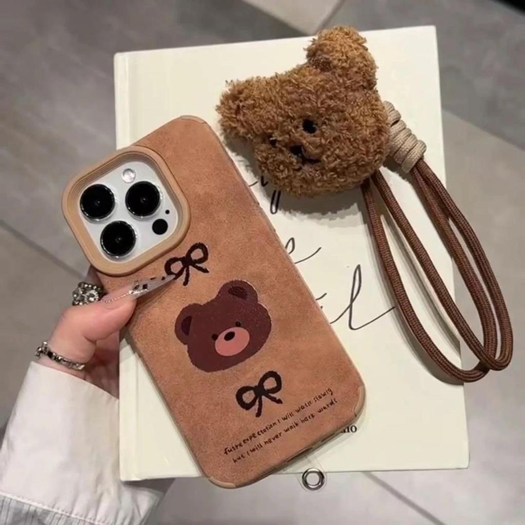 Cute Plush Bear Suede Phone Case for IPhone15/16promax Cartoon for Apple 14Pro Autumn