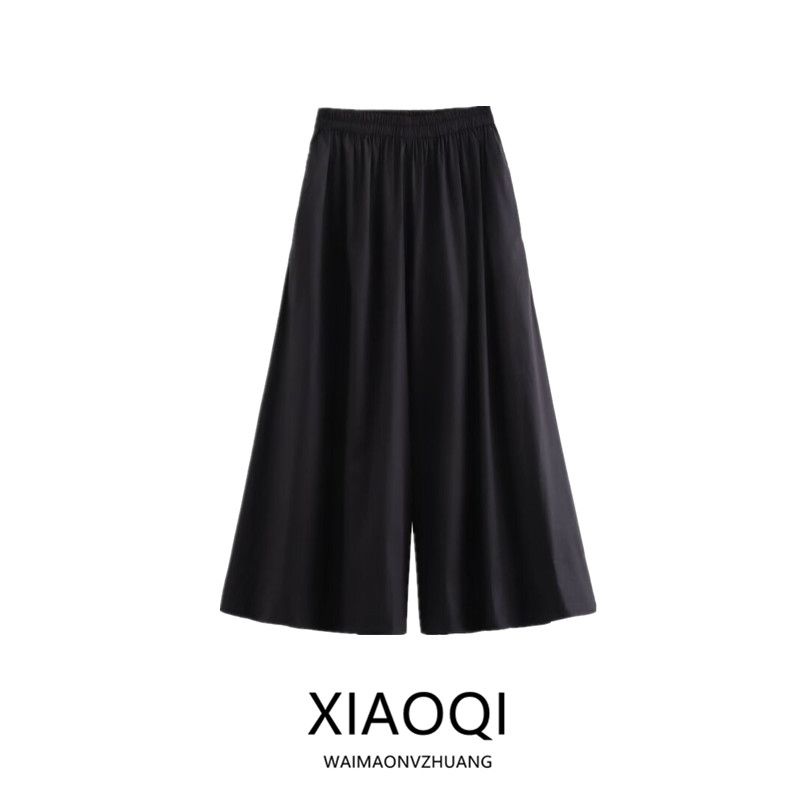 Fashion Style Women's Clothing 2024 Summer New Casual Style Wide Leg Pleated Black Pants 1228607003