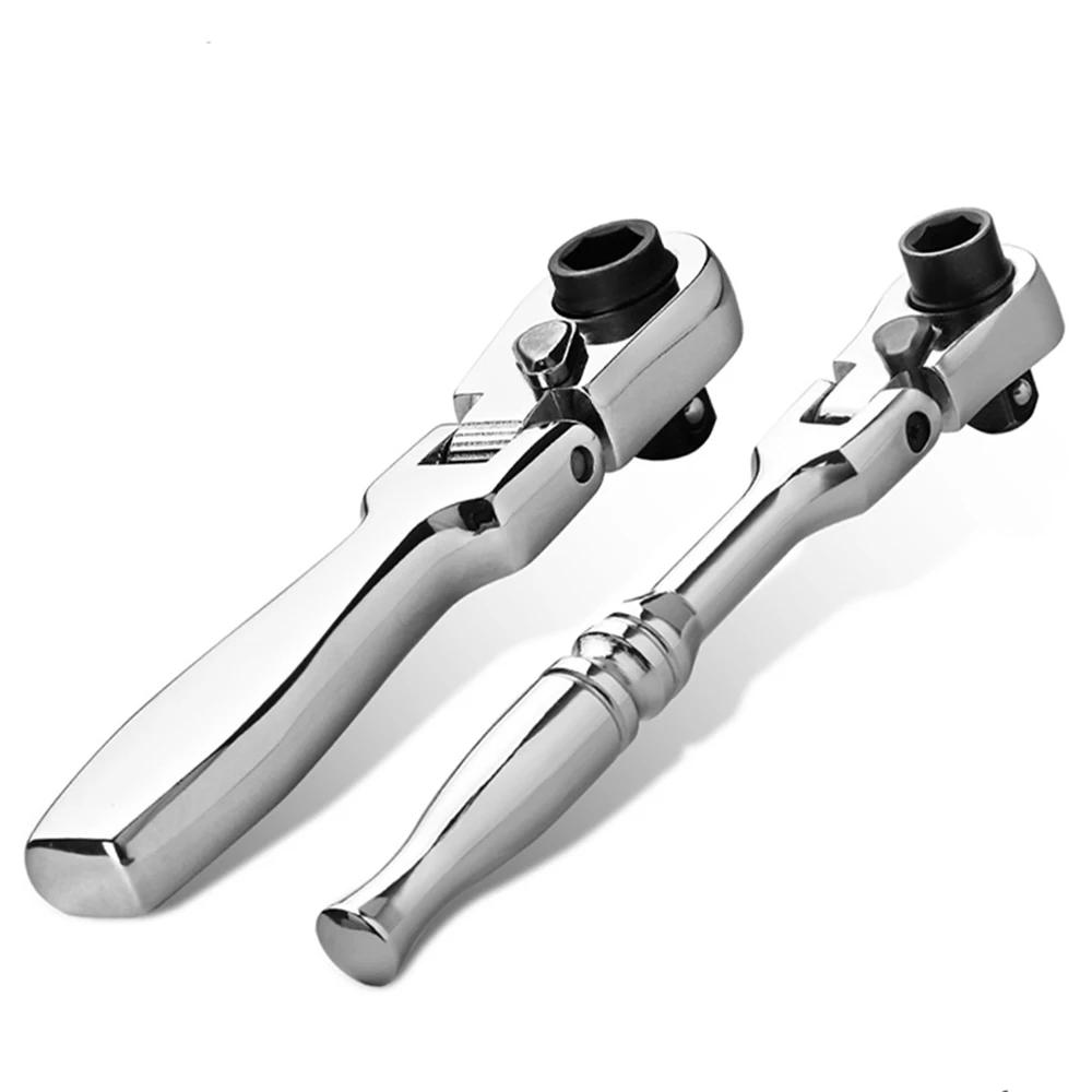 1/4 Double Ended 72 Teeth Quick Spanner Tool Screwdriver Socket Bit 2 In 1 Round Handle Ratchet Wrench DIY Home Repair Hand Tool