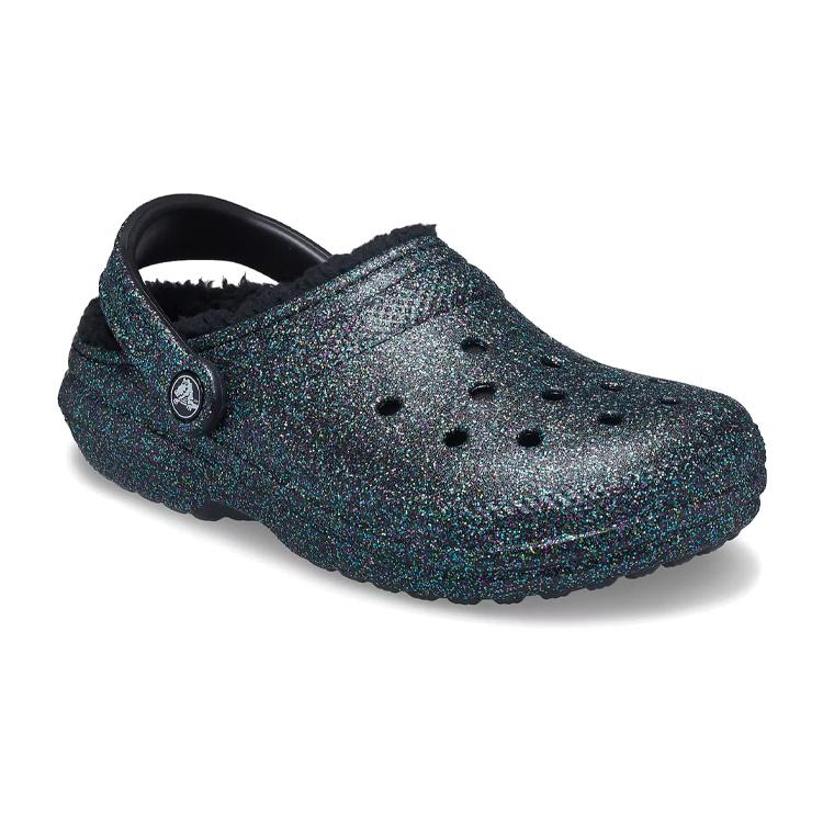 Crocs Classic Glitter Black Lined Clogs 'Starry Skies' Women's 205842-9BD