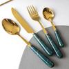 24 Pcs Stainless Steel Cutlery Dark Green Handle Knife Fork Spoon Set Cutlery Set Travel Cutlery Set Flatware Set