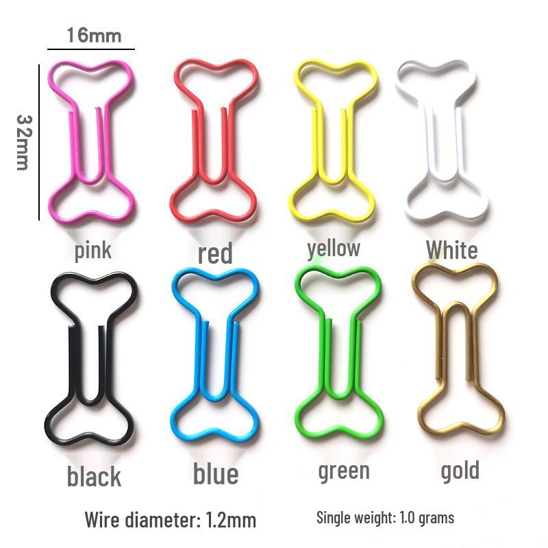 Creative Bone-Shaped Paper Clips: 100-Piece Colored Metal Bookmark and Office Stationery Set