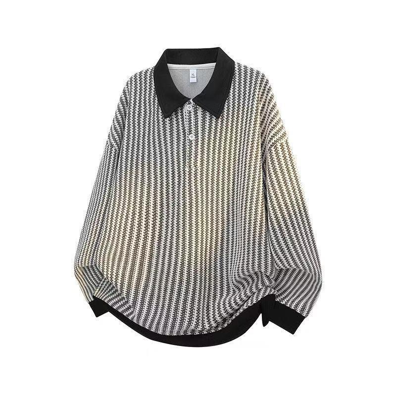 Kragen Jacquard Sweatshirt Herren Herbst Winter Neu Amerikanischer Stil Locker Langarm Pullover Poloshirt Lässig Trendiges Oberteil