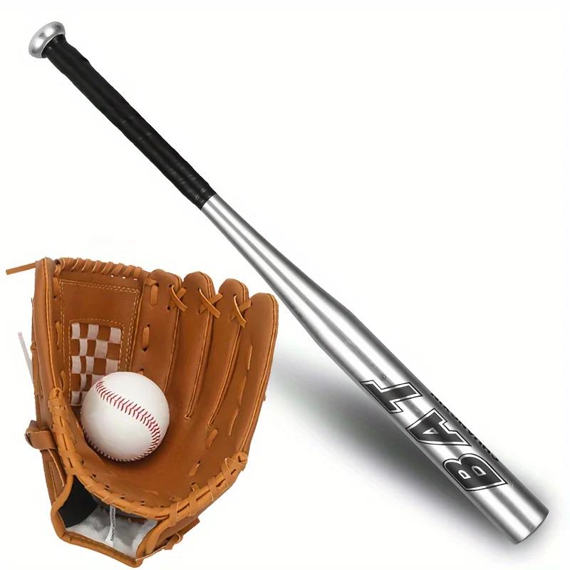 Baseball Training Kit for Teenagers Beginners - Aluminum Alloy Baseball Bat & Catcher's Glove Set Colors: Black Blue Silvery