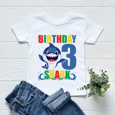 Vendita calda Moda Ragazzi T-shirt Simpatico squalo Regalo di compleanno Numero 1-10 anni Stampa Bambini Festa di compleanno Costume T Shirt Top