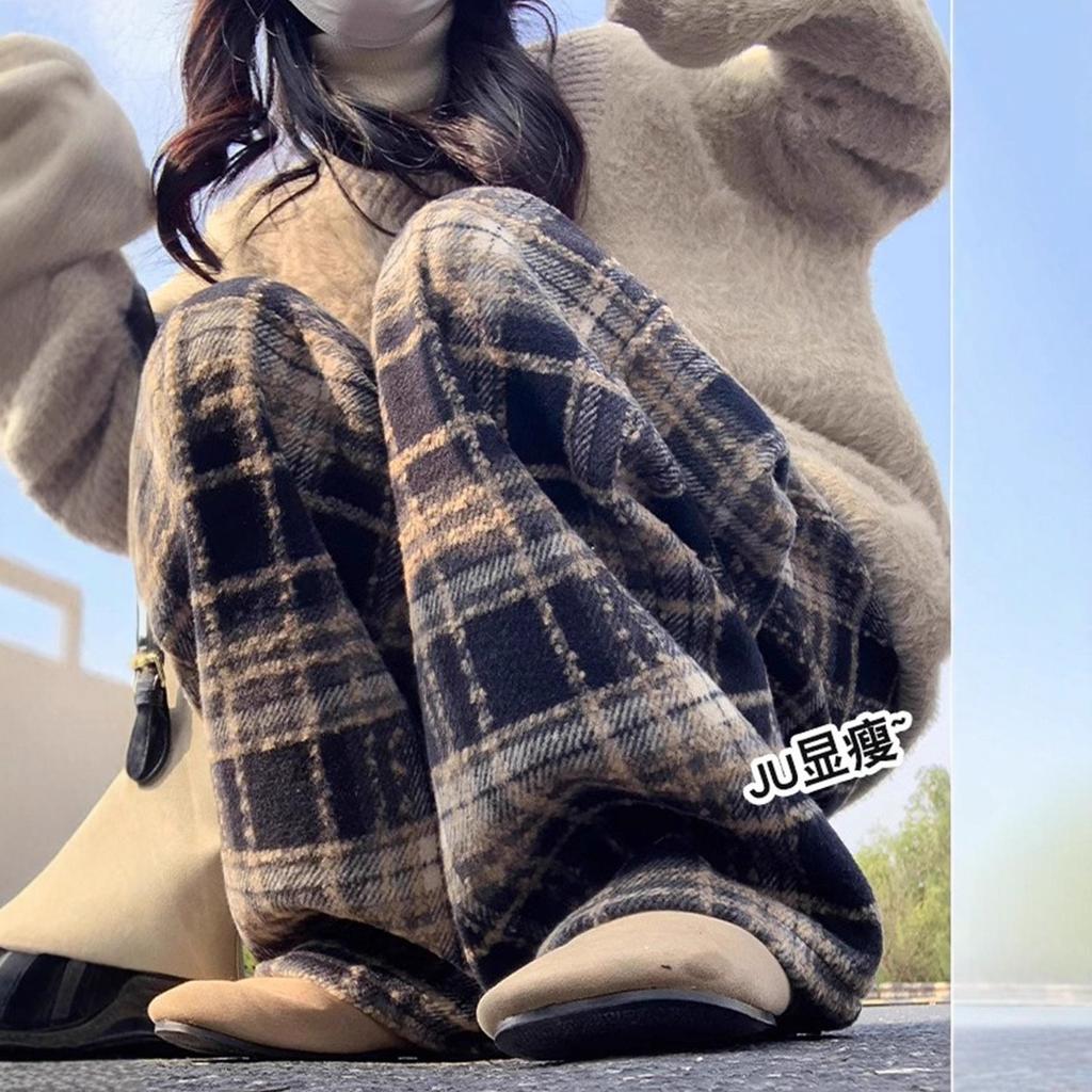 Marineblaue und karierte Samthose für Kinder im Herbst und Winter, hochtailliert und figurbetont, weite Beinhose, lässige und dicke Hose