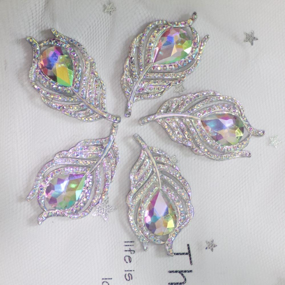 20PCS DIY Crafts 3D Peacock Feathers Solid Color Hand Sewing Gem New Flat Back Rhinestone  Scrapbook