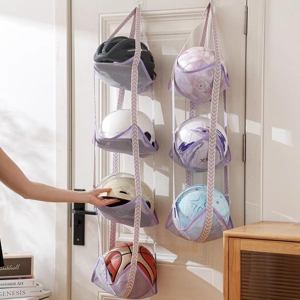 Mesh Ball Storage Bag Wall Mounted Multiple Pockets Wall Mounted Organizer Space Save Hanging Design Hanging Storage Bag