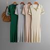 Summer Solid Color Lapel POLO Slim Fit Bag Hip Slimming Knitted Short Sleeved Dress For Women