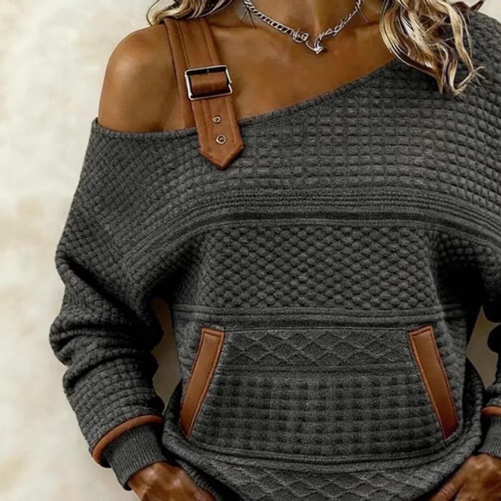 2026 Trendy Patchwork Denim Long-Sleeve Top for Women – European & American Autumn/Winter Fashion