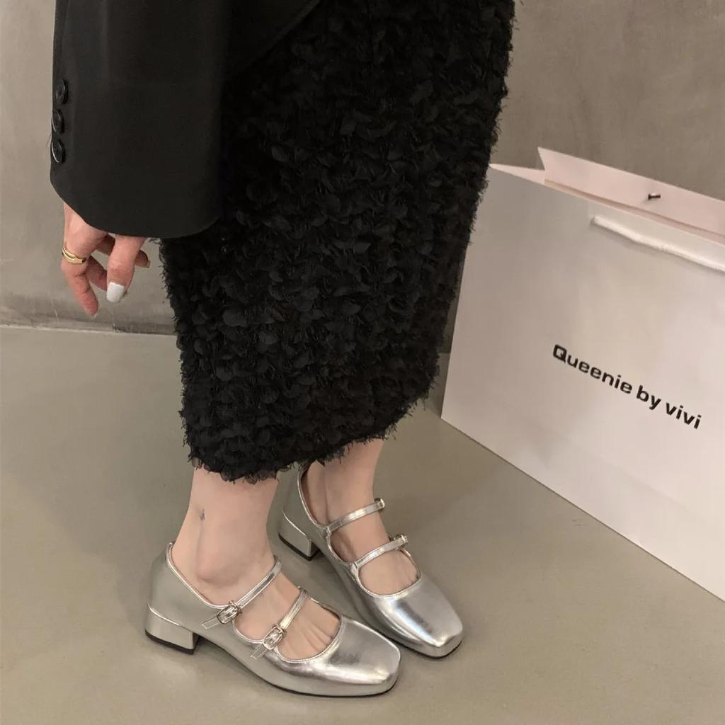 Mary Jane Shoes for Women 2025 Retro Medium Heel Women's Single Shoes Fashion Gloss Soft Comfort Ballet Shoes Zapatos De Mujer
