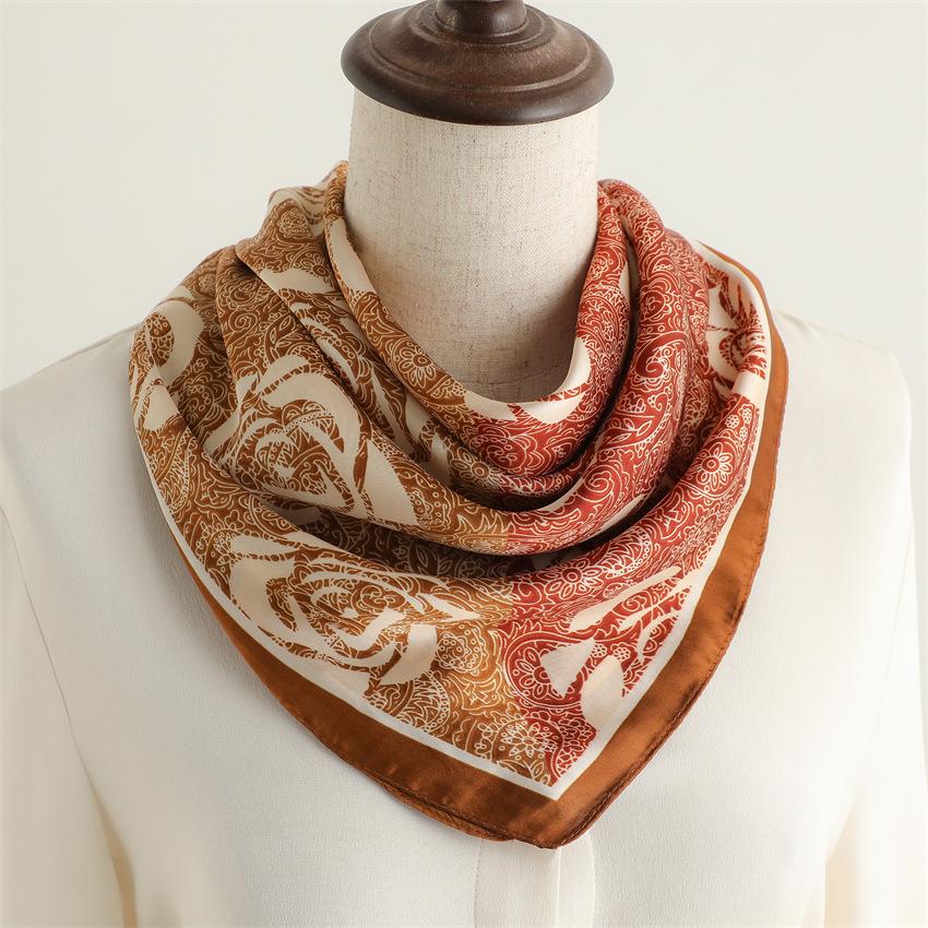 Retro green gold silk camellia spring and summer sunscreen shawl temperament star scarf simulation silk 71cm professional scarf women