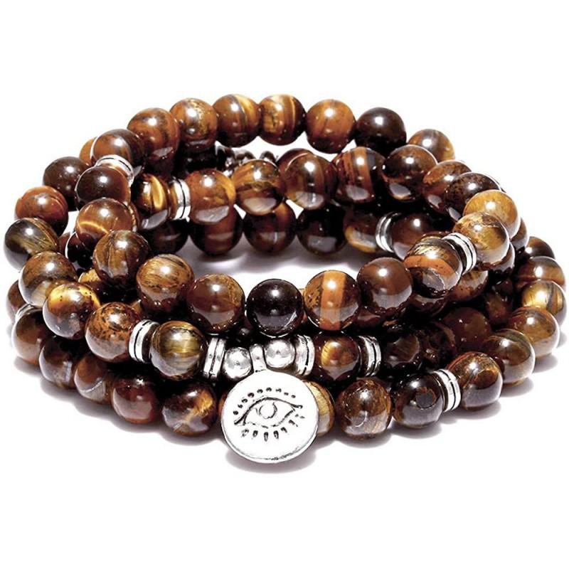Mens Natural Stone Bracelet With Tree Of Life Eye Pendant 108 Beads Handmade Spiritual Protection Jewelry