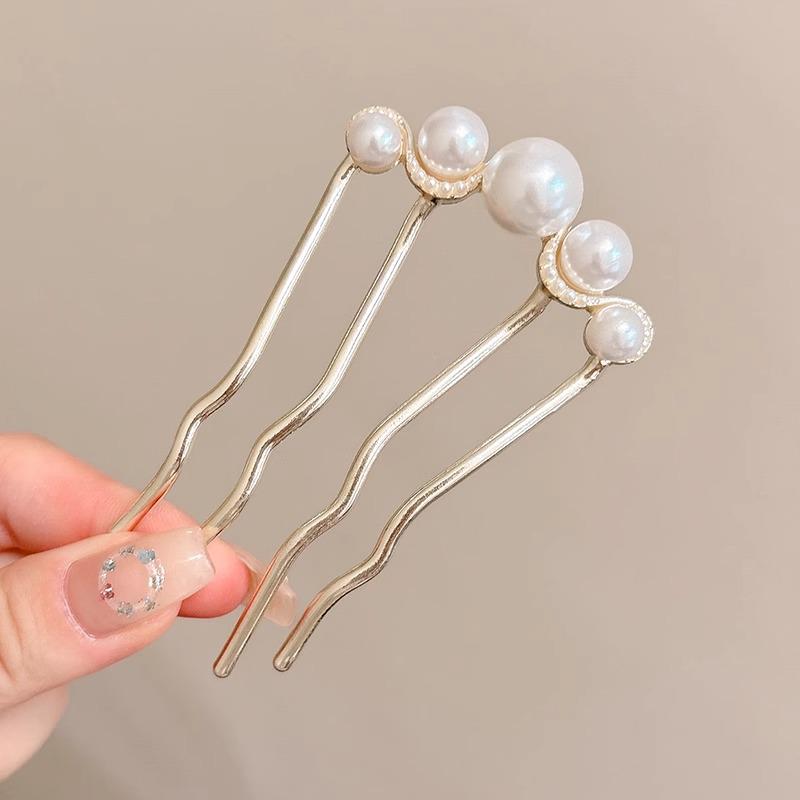 U-Shaped Fixed Hairpin with High-End Alloy Comb for Women's Updos - Ancient Style Four-Tooth Insert