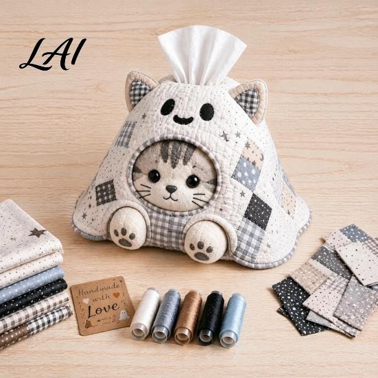 Handicraft Enthusiasts Patchwork Tissue Box DIY Sewing Kit Halloween Theme Fabric Craft Spooky Ornament Making Set Quilted Cover for Home