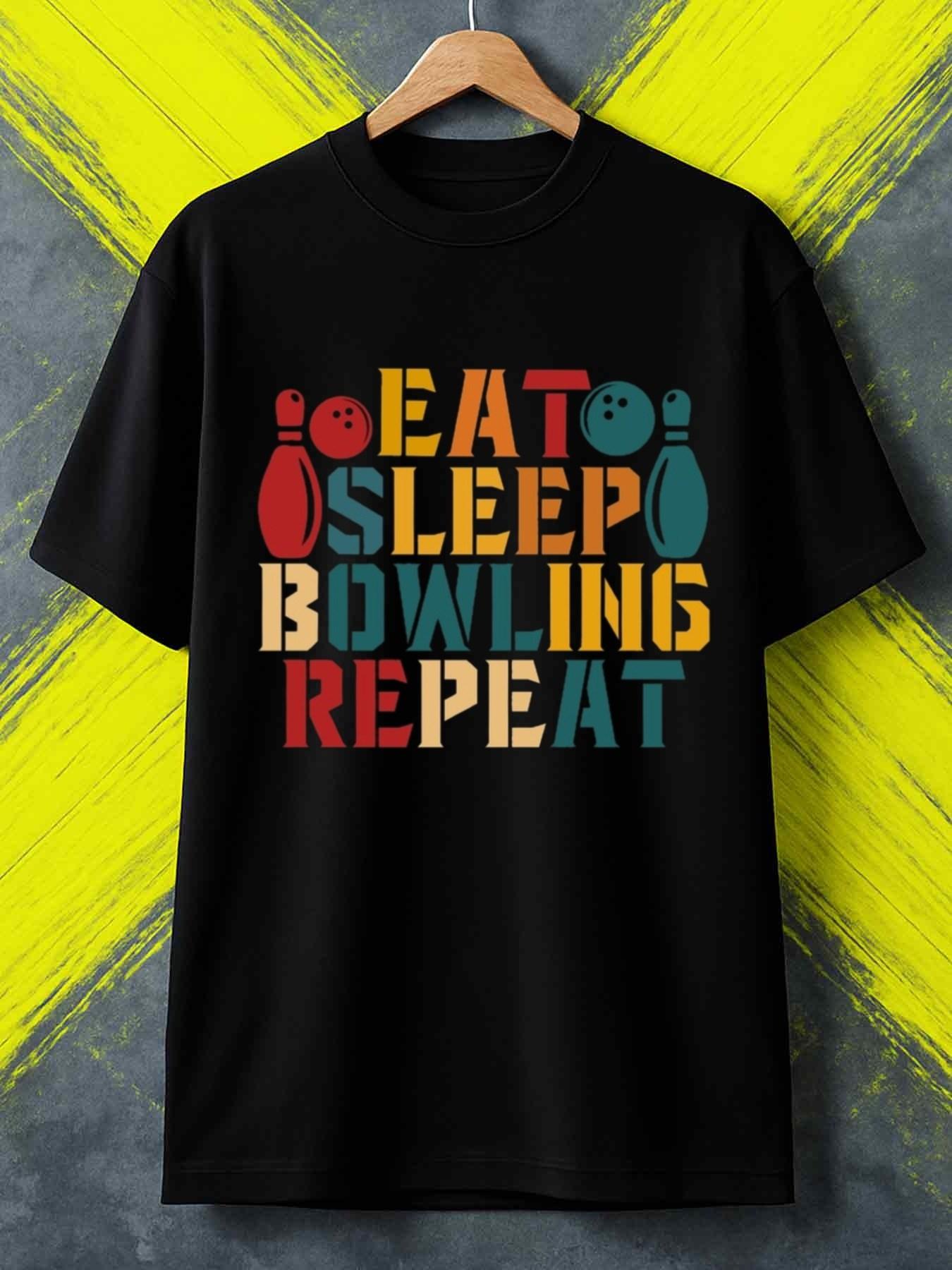 Men s T-Shirt Y2K Eat Sleep Bowl Repeat Plus Size S