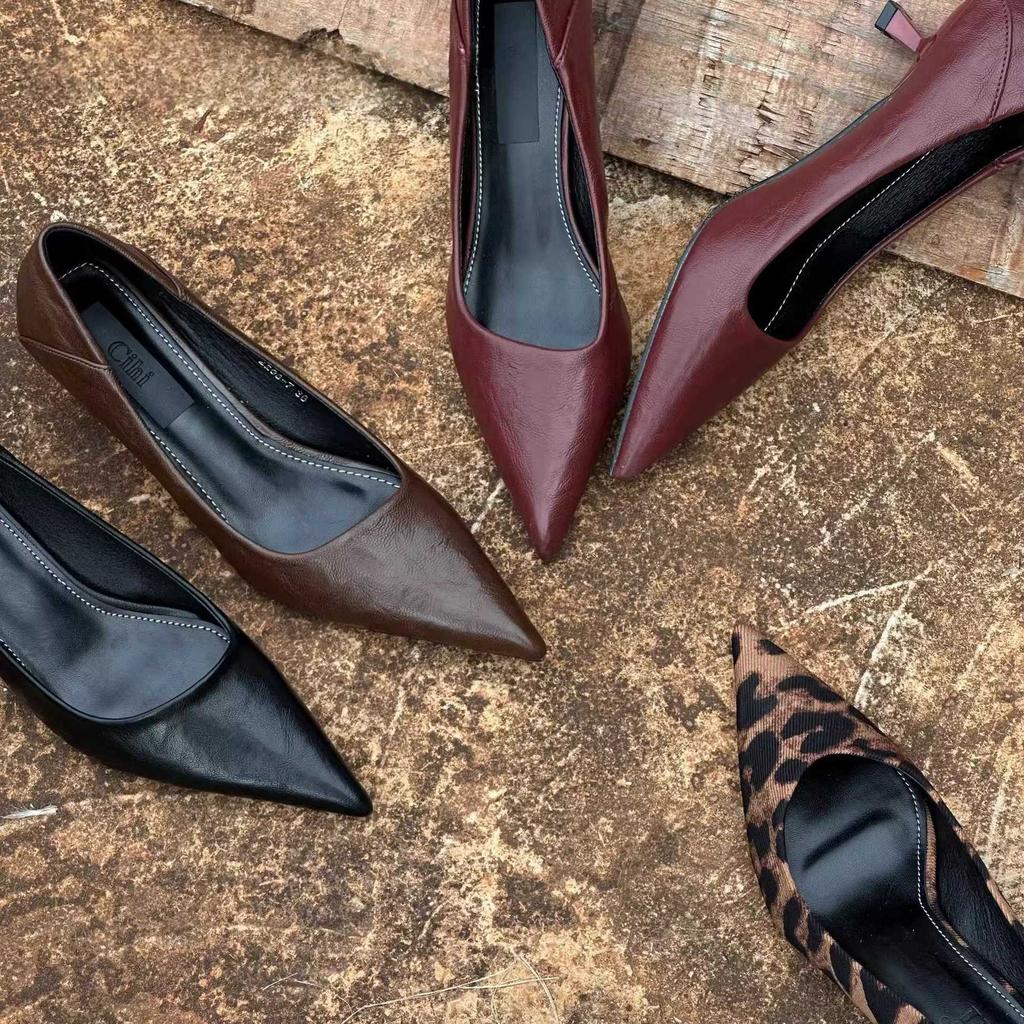 French Pointed Sexy Leopard Print Temperament Thin Heel High Heels 2025 Autumn and Winter New Versatile Commuter Light Mouth Single Shoes