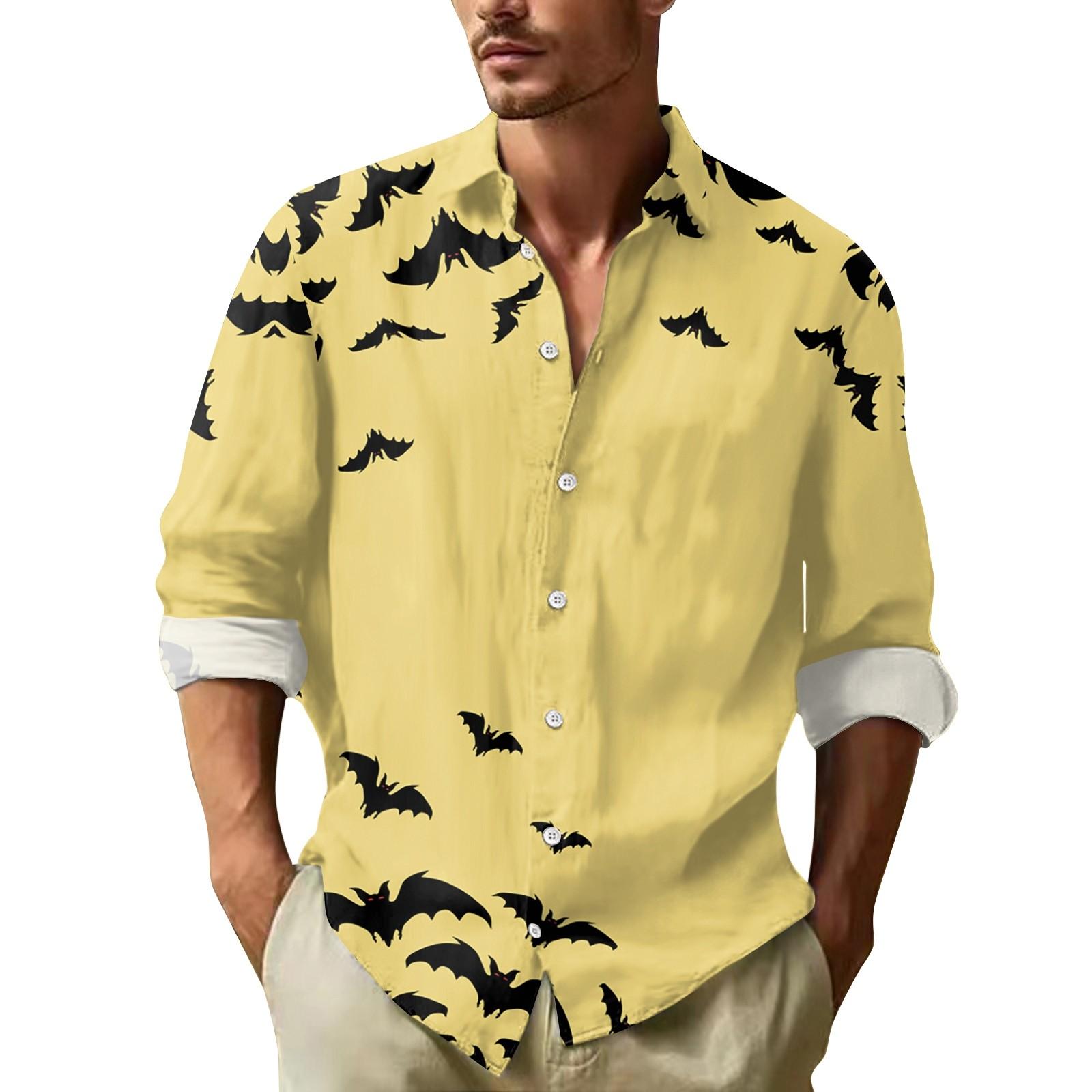 

Мужские рубашки с длинными рукавами и пуговицами на Хэллоуин, мужские повседневные модные рубашки с длинными рукавами XXXXXL жёлтый