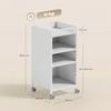 Mobile Bookshelf with Adjustable Shelves, 3-Tier Rolling Cart with Top Basket, White