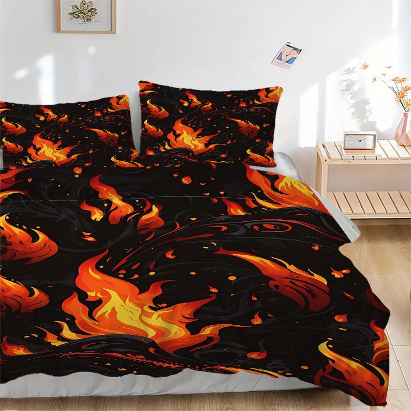 3pcs Flame Dragon Bedding Set, Includes 1 Comforter + 2 Pillowcases, Without Pillow Inserts, Soft Comfortable, Lightweight Breathable, Print