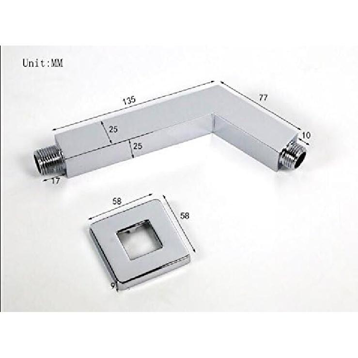 Shower Arm with Flange Wall Mount,6.8 Inch Square Rain Shower Head Extension Arm Replacement,Shower Head Extension Extender Pipe for Fixed