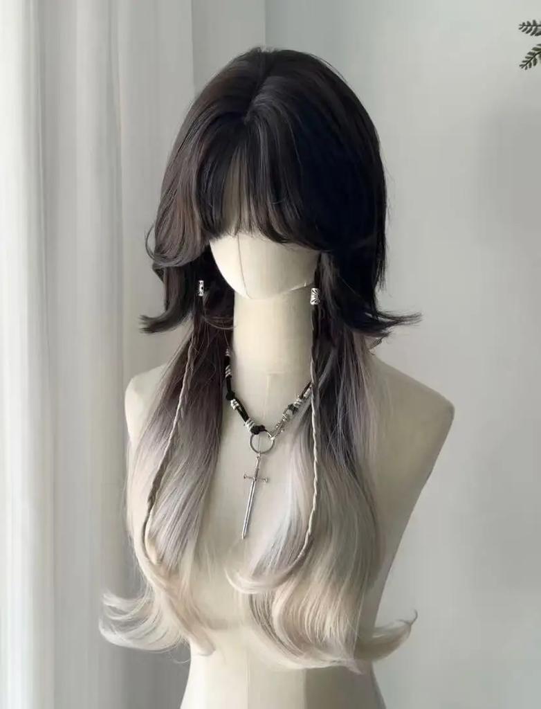 Ashely Wig Female Jellyfish Head Long Curly Hair Synthetic Wigs Fringe Layer Gradient Natural New Simulation Full Headband Wigs