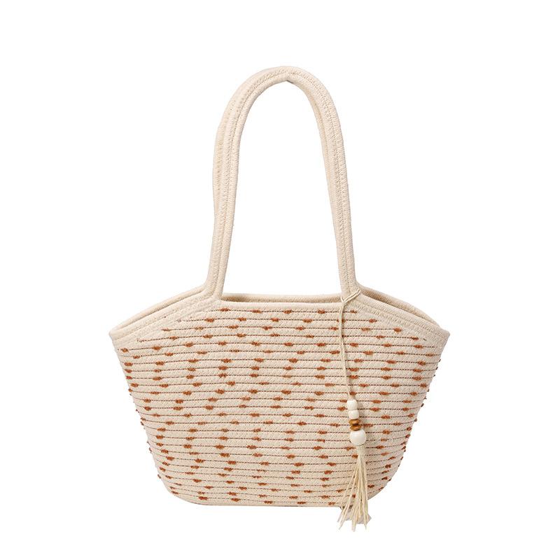 Woven cotton woven bag large capacity 2025 new summer versatile shoulder seaside vacation beach tote bag