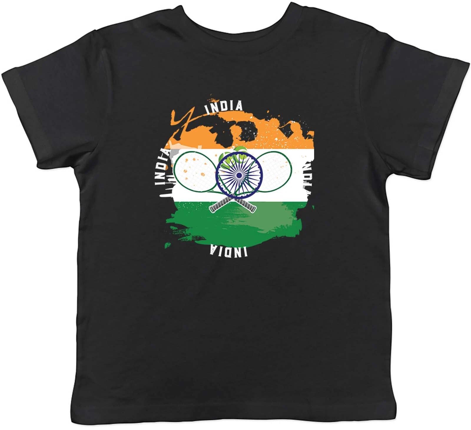 Tennis Sports With India Flag Childrens Kids T-Shirt Boys Girls Gift 140