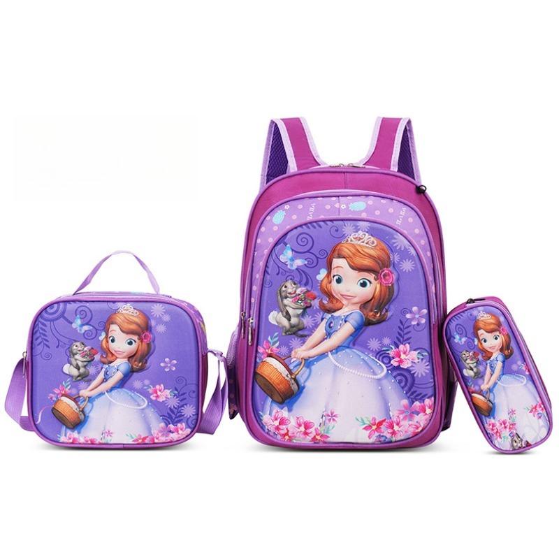 Disney Minnie und Disney Prinzessin Kinder Schultasche Rucksack Umhängetasche Handtasche Dreiteiliges Set 3D Nylon Cartoon Rucksack Schüler