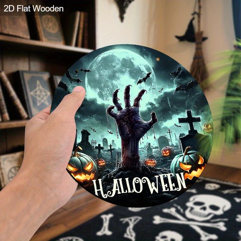 Wooden Halloween Sign with Skull Hand Pattern - Unique Wall Pediments - Ideal for Front Door, Yard, Porch, Room Decor