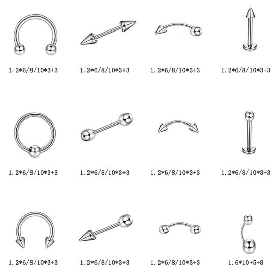 60 Stück Unisex Edelstahl Lippen Nagel Augenbrauen Stecker Nasenring Piercing Mischset