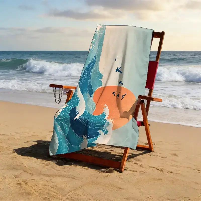 A Japanese Ukiyo-E Themed Beach Towel, Perfect for Festivals,Absorbent,Joyful Ocean,Hormonal Ocean,Collective Unconscious Sea