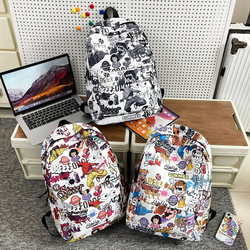Schoolbag1011 new Japanese graffiti backpack women's large-capacity student schoolbag Korean version trendy versatile campus double backpack