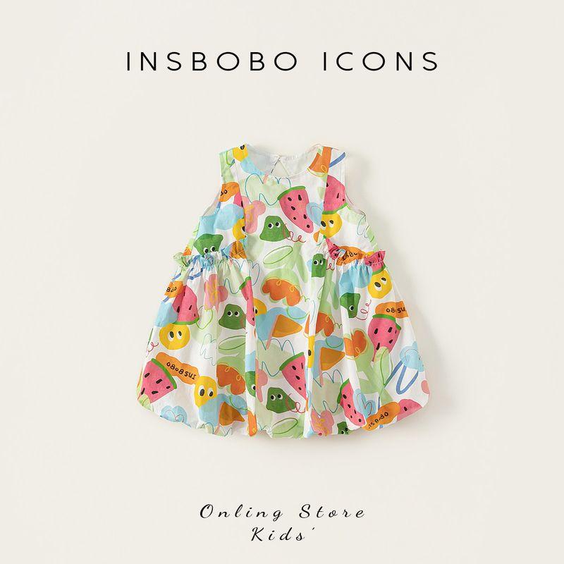 Insbobo Girls  Dress Children s Skirt 2026 Summer New Style Graffiti Dress for Girls Stylish Baby Summer Outfit