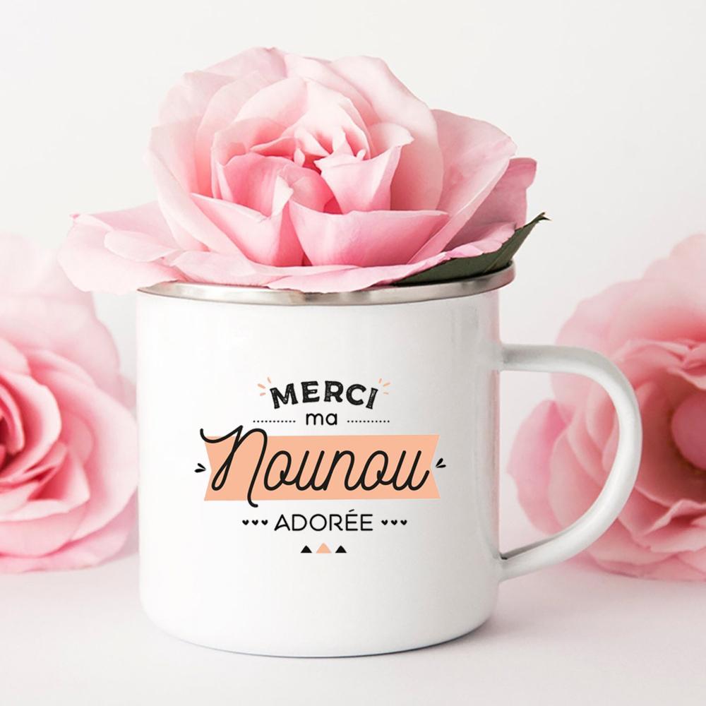 Merci Nounou Printed Mugs Creative Coffee Tea Cups Drink Water Milk Cup Enamel Mug School Home Handle Drinkware Gifts for Nounou