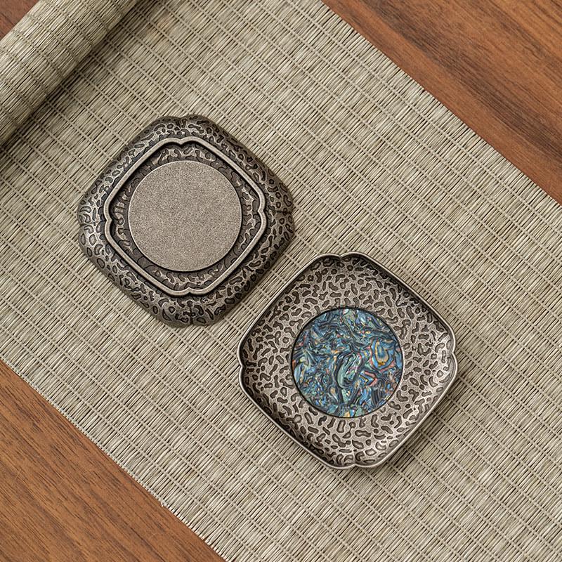 Retro Mother-of-Pearl Coaster Tea Set: Chinese Tea Knife, Anti-Scald Tea Cup Holder, Tea Ceremony Accessories.