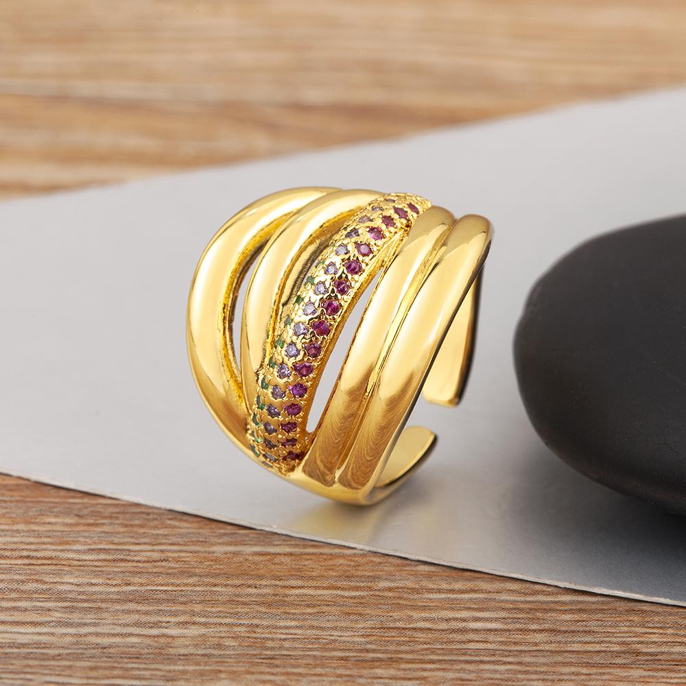 

Nidin Light Luxury Trendy Shiny Zircon Charm Open Rings Adjustable For Female Male Wedding Party Fine Finger Jewelry Accessories resizable