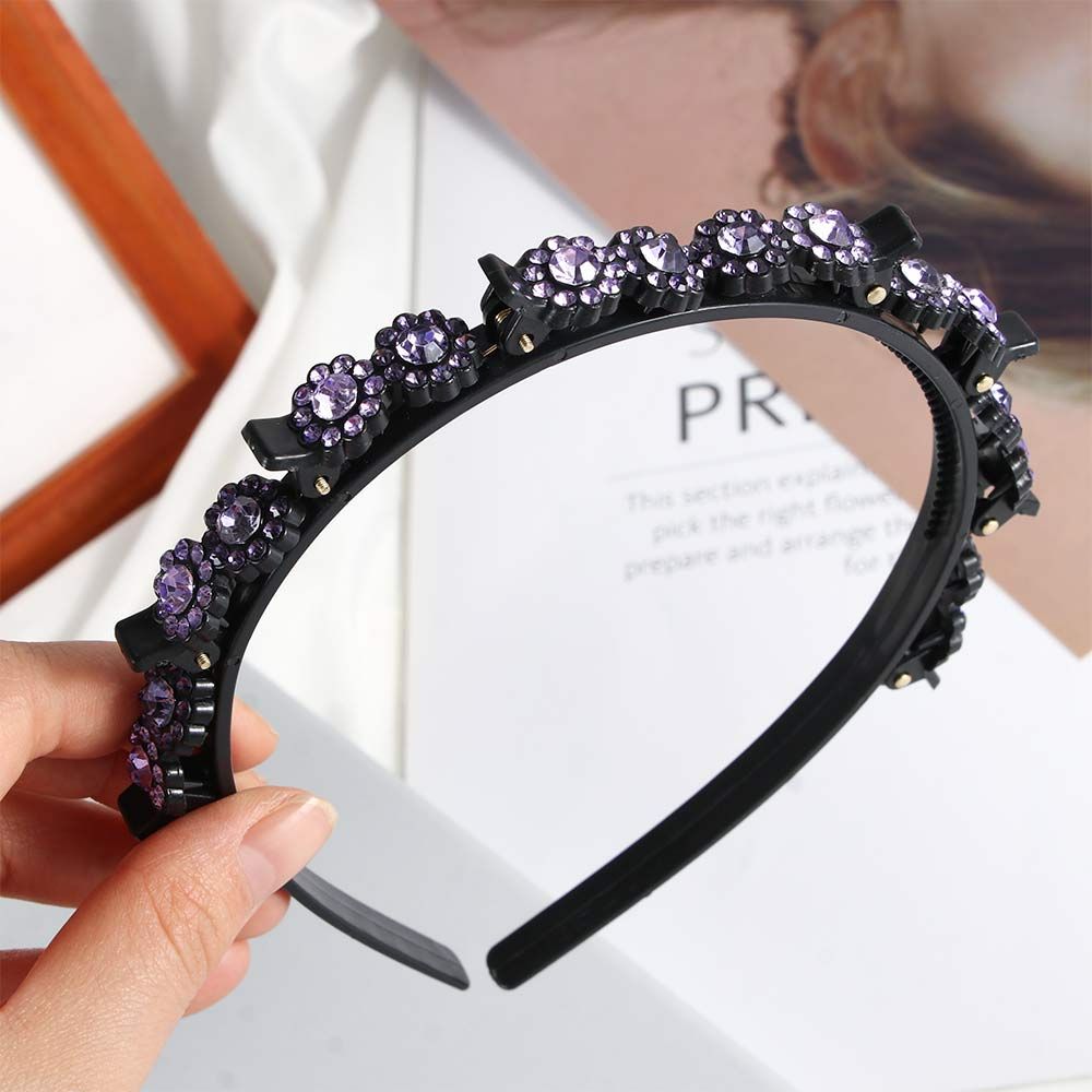 Rutschfester Koreanischer Stil Strassstein Blume Haarbruch-Artefakt Schwarze Geflochtene Haarspange Styling-Werkzeug Zähnchen-Clip Geflochtener Kopfreif