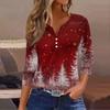 Women's Casual Fashion V-neck Loose Versatile Christmas Print Three-quarter Sleeve Top
