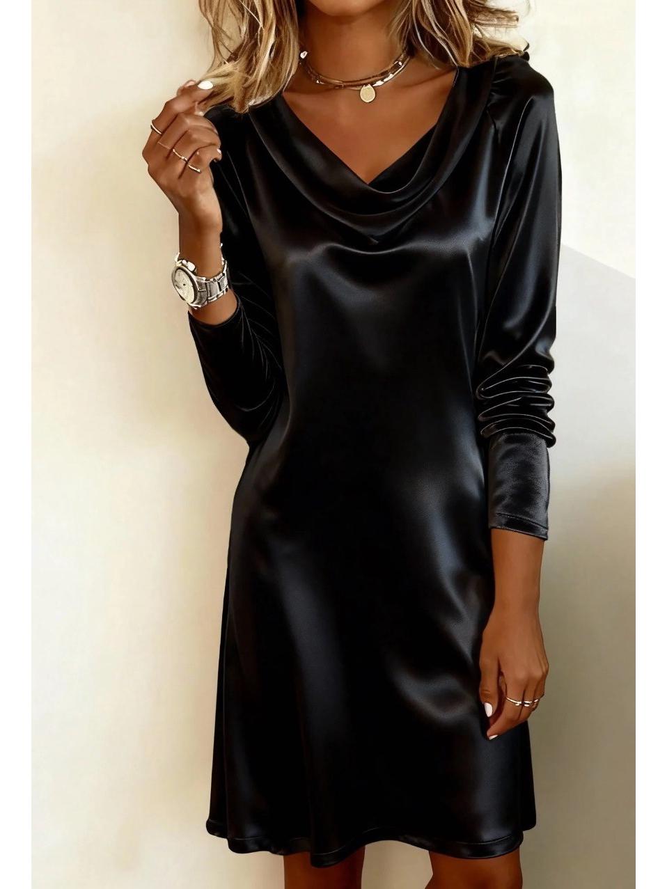 Autumn 2025 Elegant Mid-Length Women s Swing Collar Dress XL чёрный