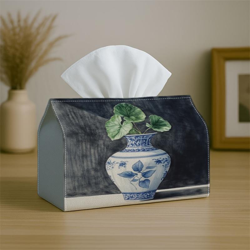 1pc Vintage Oriental Classic Tissue Box Holder - White Vase Botanical, Perfect for Living Room, Dining Room, Bedroom, Bathroom, Bar, or Office Decor,