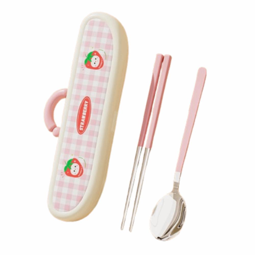 Stainless Steel Chopsticks Three-piece Set Cartoon Pattern Fork Dining Utensils Kit  Office Use