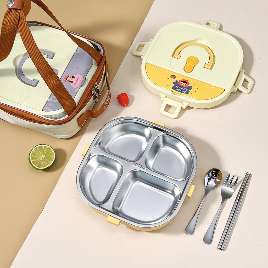 WORTHBUY 4/5 Compartment Portable Bento Lunch Box Microwave Safe Sealed 304 Stainless Steel Lunch Container Set For Kids Student